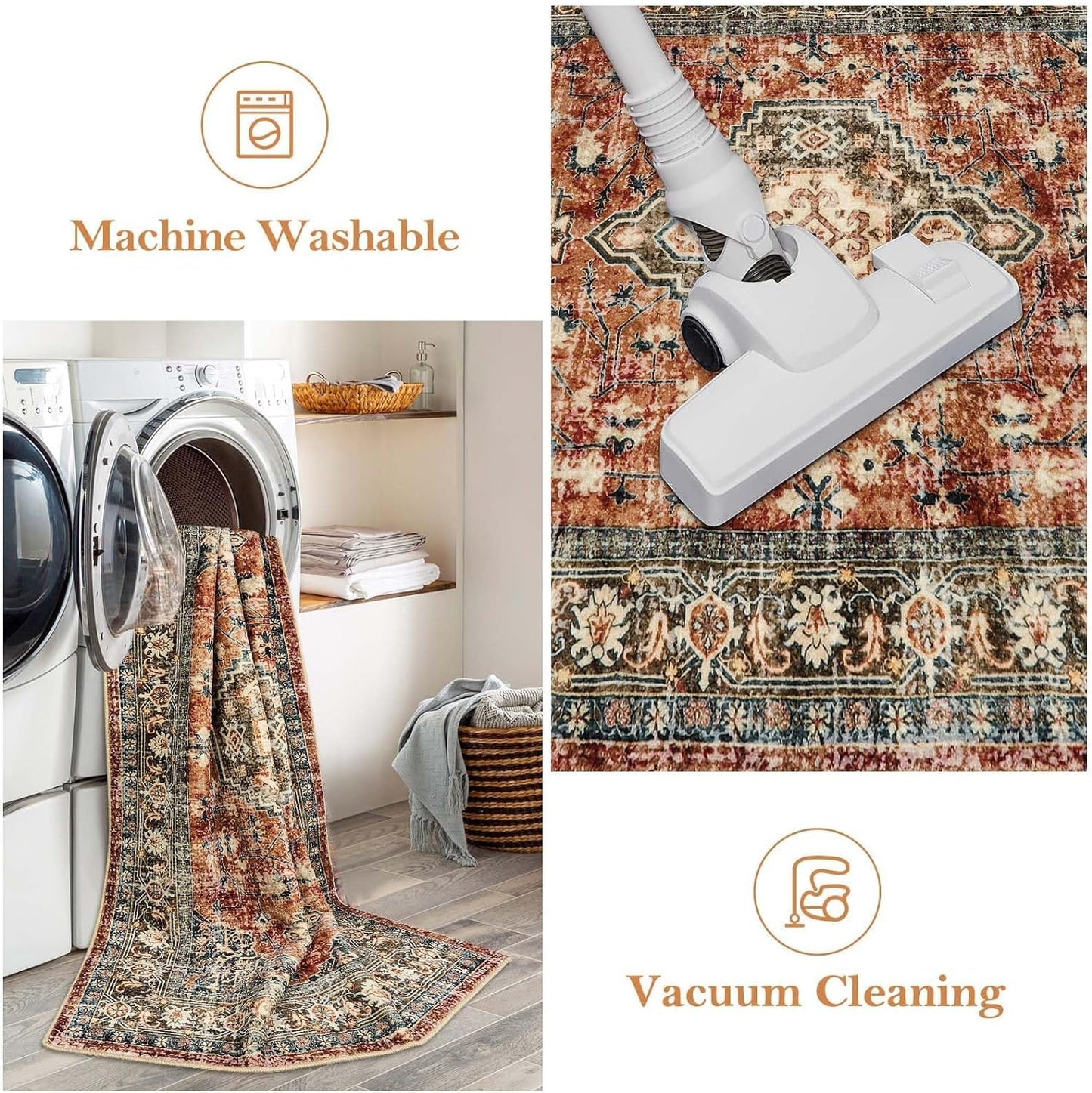 Lahome Oriental Small Area Rug, 2x4 Washable Entryway Rug Non-Slip Ultra-Thin Indoor Door Mat Distressed Throw Carpet for Kitchen Bedroom, Brick Red