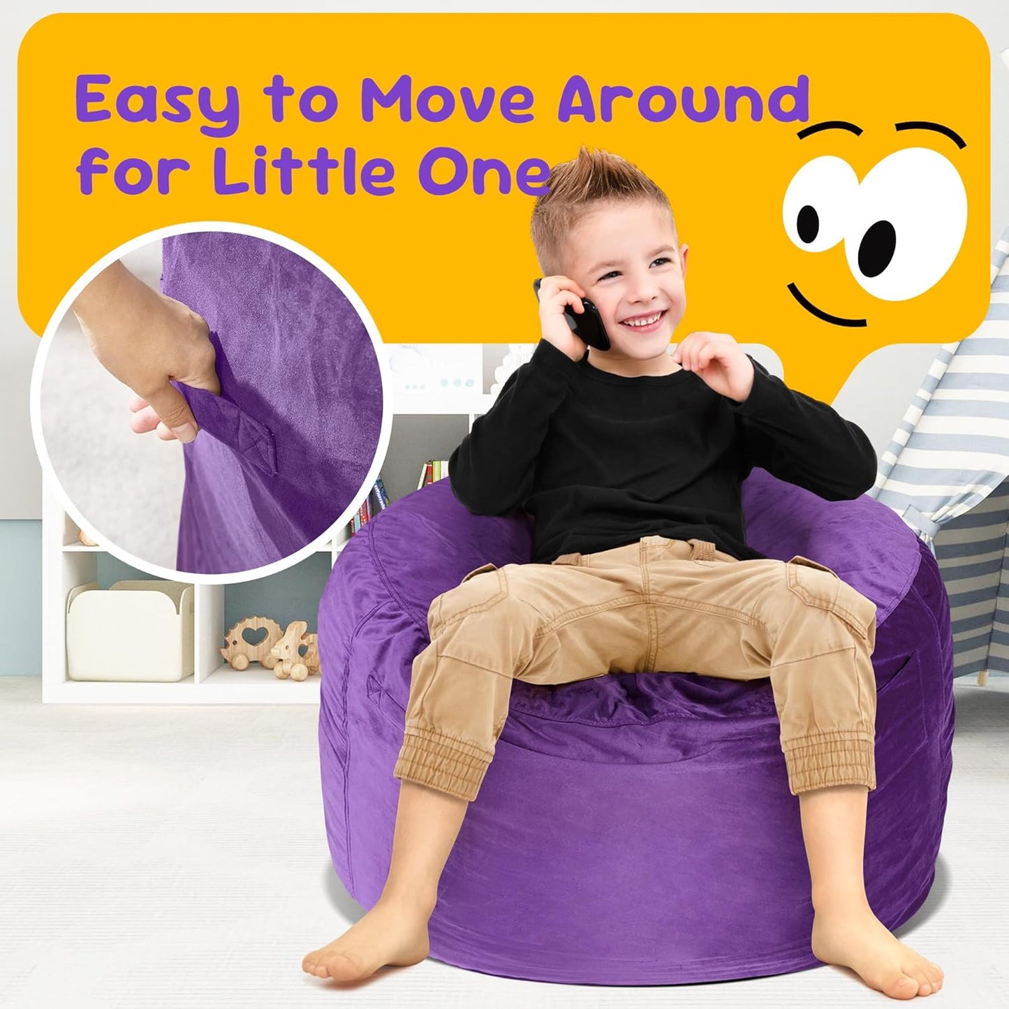 Hobestluk Bean Bag Chairs 2.5FT Bean Bag Chair with Memory Foam Filled & Machine Washable Cover,Beanbag Chair, Small Bean Bag Chairs for Playroom, Living Room, Bedroom