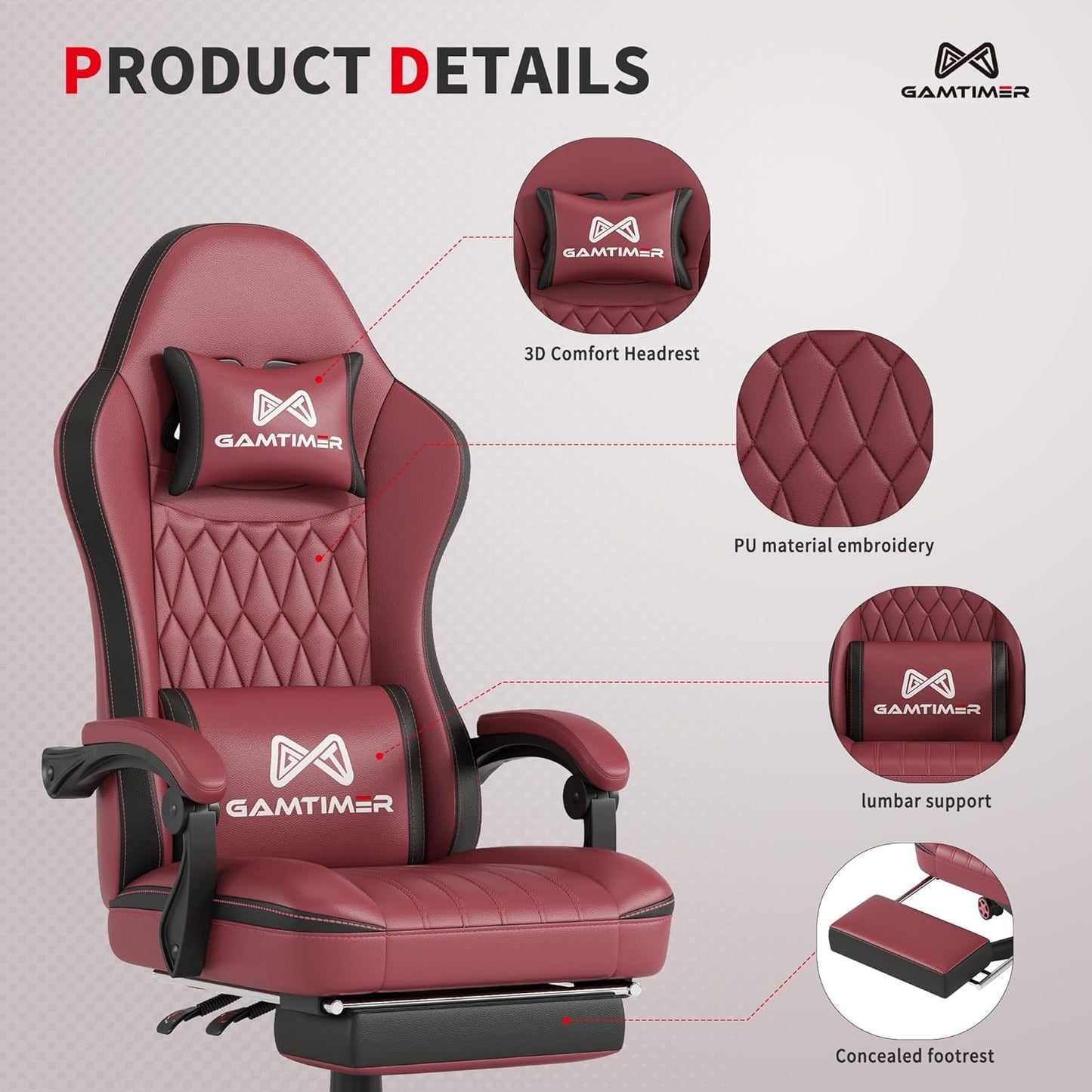 Gaming Chair, 400 lbs Adult Chair, High Back Computer Chair with Footrest and Linked Armrests, Office Video Game Chair with Lumbar Support (Red+Black)