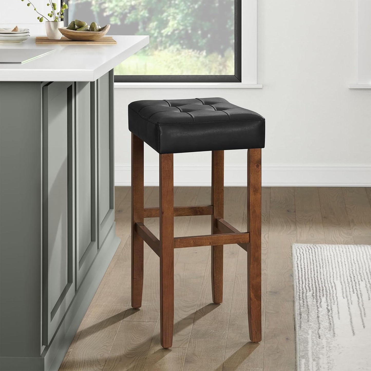 Alaterre Furniture Madison 30-Inch Bar Stool with Faux Leather Seat - Barstool for Kitchen Island or Bar - Backless Barstools (Walnut/Black)