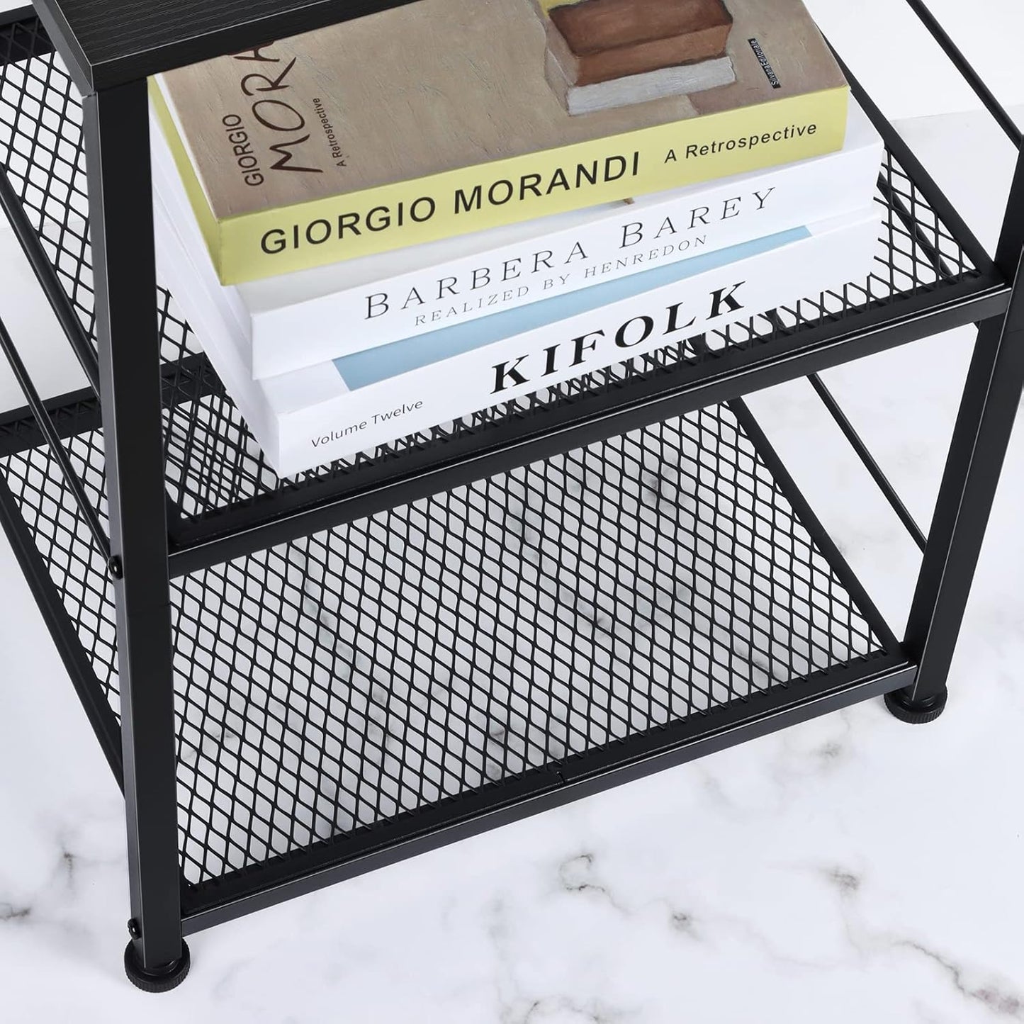 OYEAL Black Night Stand Industrial End Table with Storage Shelf Narrow Side Table for Small Spaces, Farmhouse Bedside Table for Living Room Bedroom, Stable Metal Frame (Black)