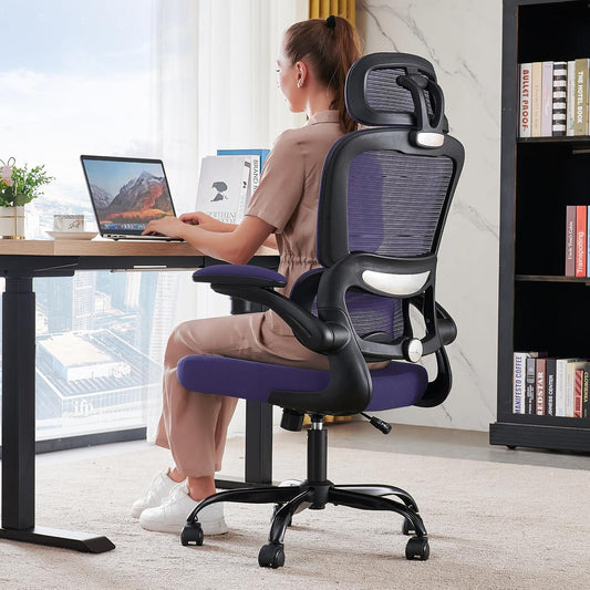 Office Chair Ergonomic Desk Chair, 330 LBS Home Mesh Office Desk Chairs with Wheels, Comfortable Gaming Chair, High Back Office Chair for Long Hours (Violet)