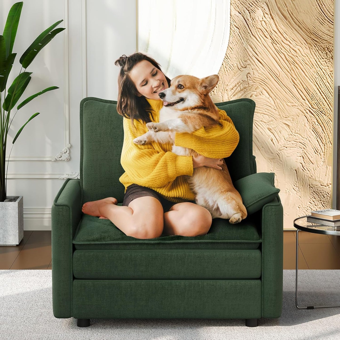 Vesgantti 40" Single Seat Sofa, Comfy Cloud Couch Deep Seat Upholstered Couch Chenille Modern Sofa with Armrest Pillow, Easy Assembly for Living Room, Bedroom and Apartment, Green