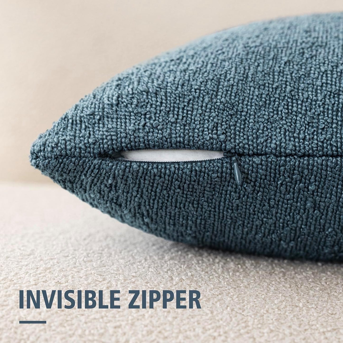 Foindtower Set of 2, Decorative Textured Boucle Throw Pillow Covers Accent Solid Pillow Cases Neutral Cozy Couch Cushion Case for Chair Sofa Bedroom Living Room Home Decor 26x26 Inch Misty Blue