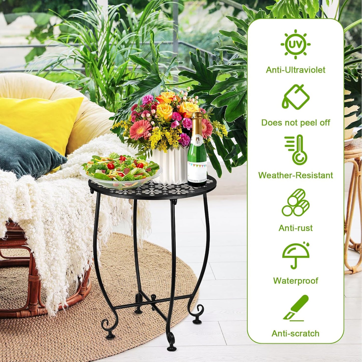 2 Pack 14 Inch Outdoor Side Table for Small Spaces, Patio Side Table,Plant Stand,Round Metal End Table for Patio,Yard Porch Balcony Garden