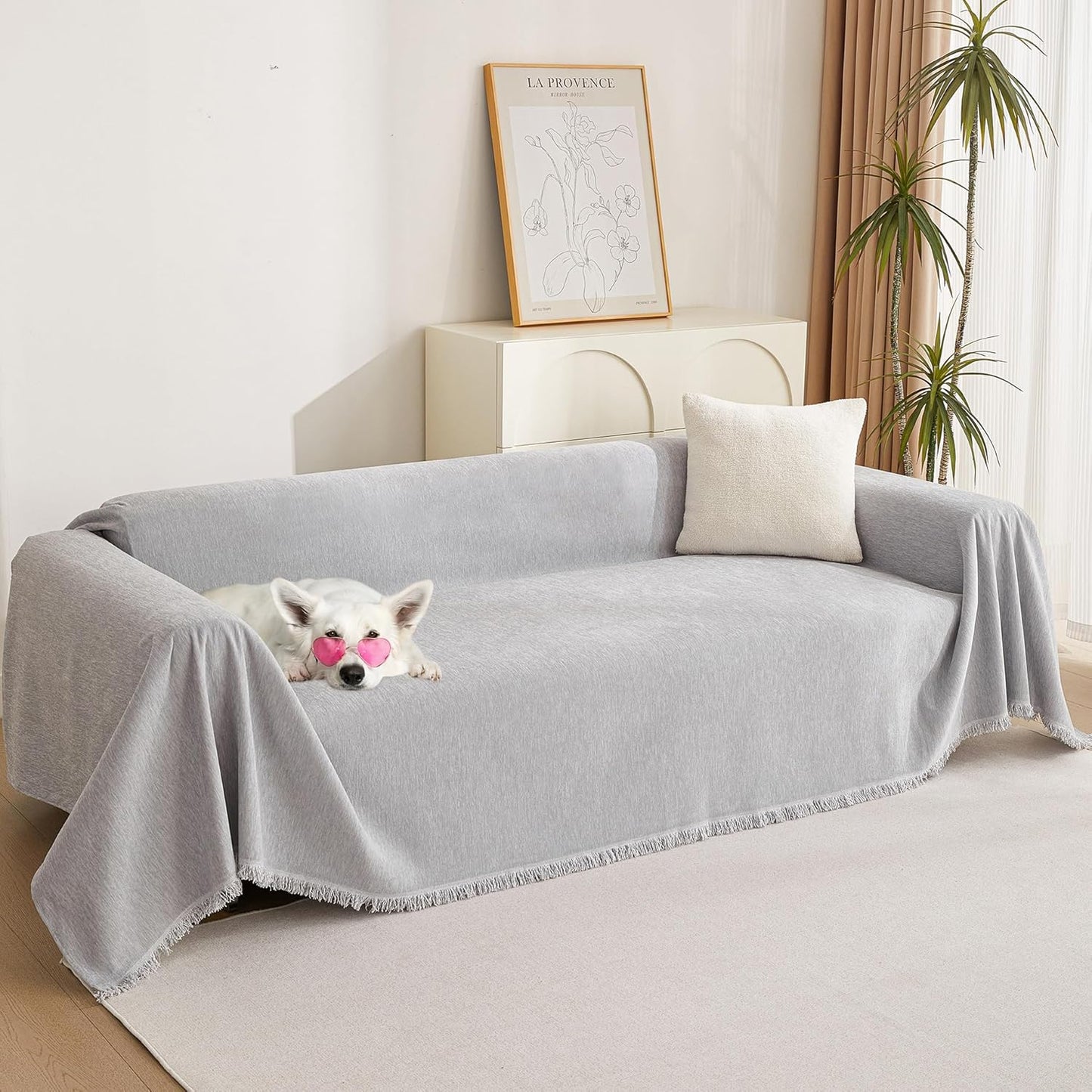 MYSKY HOME Sofa Cover for Dogs Washable for Sofa Boho Couch Cover Cover for Sofa Couch Cover Blanket Couch Cover Thick Durable Sectional Couch Covers Furniture Protector, 91"x 150", Light Gery