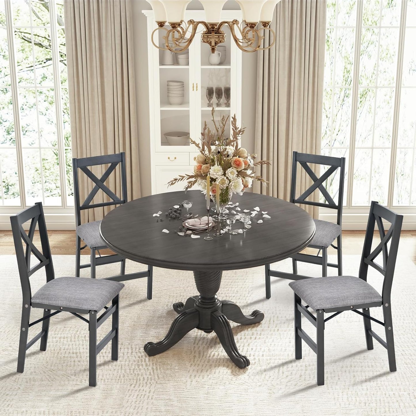 COLAMY Folding Dining Chairs Set of 4 – Dark Grey Upholstered Dining Room Chairs with Wooden Frame, Pre-Assembled, Space Saving Modern Kitchen & Dining Room Furniture for Small Spaces