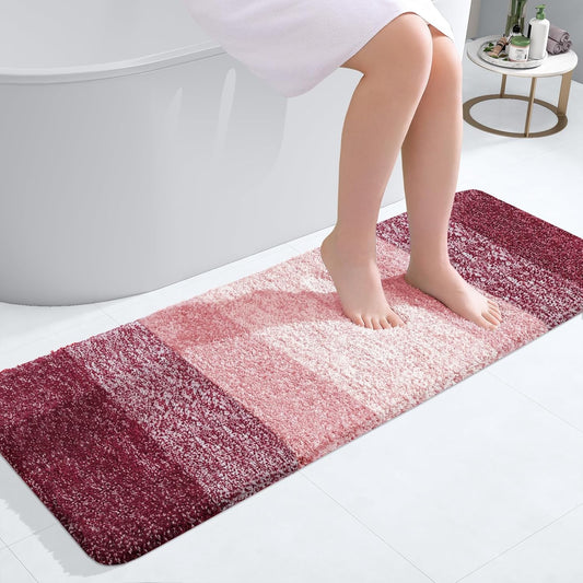 OLANLY Bathroom Runner Rugs 47x17, Extra Soft Absorbent Microfiber Bath Rugs, Rubber Backing, Quick Dry, Machine Washable Bath Mats for Bathroom Floor, Tub and Shower, Home Decor Accessories, Red