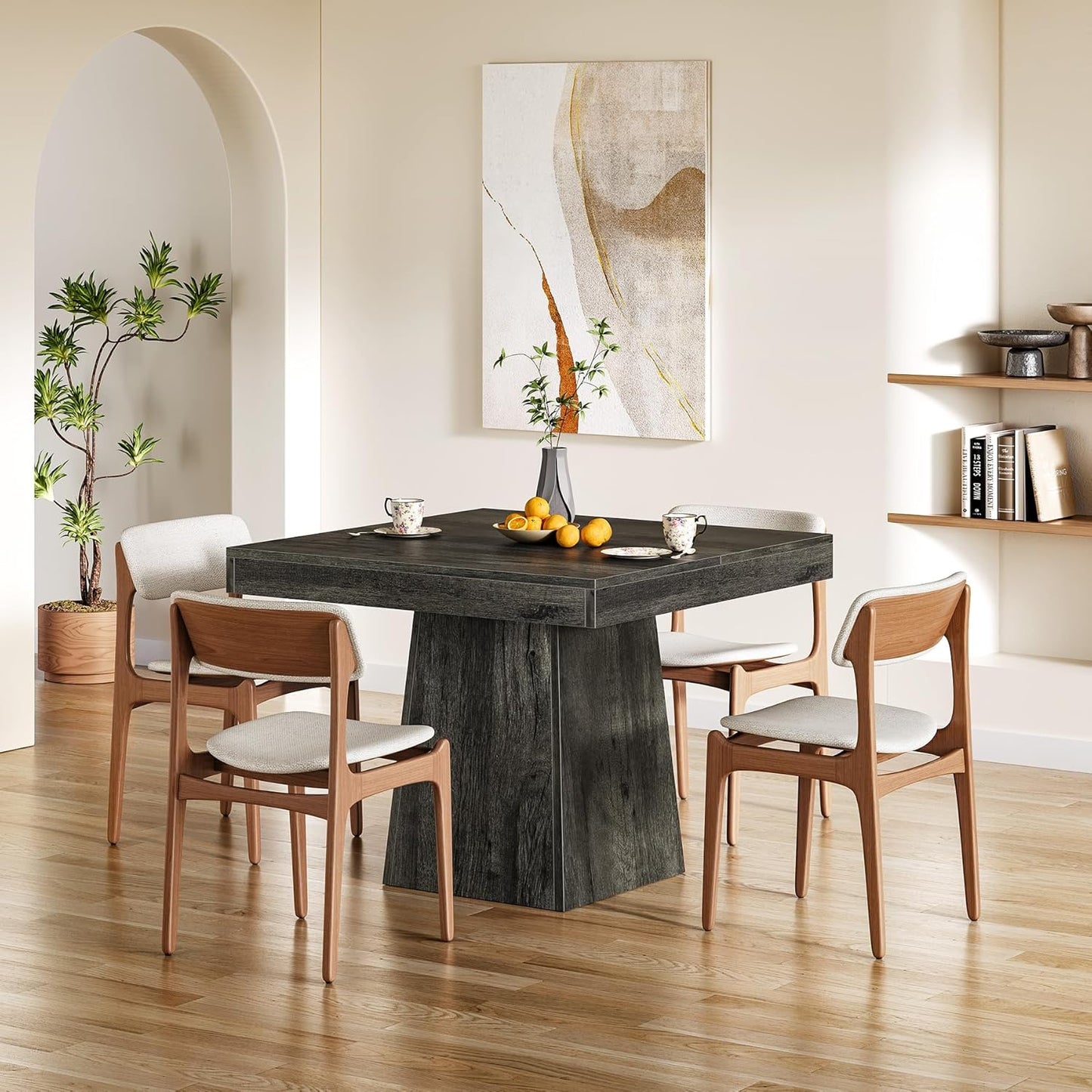 LITTLE TREE Dining Table for 4 People, 31.5-Inch Square Small Kitchen Table, Farmhouse Dinner Table with Sturdy Pedestal Base for Restaurant, Dining Room, Living Room, Grey