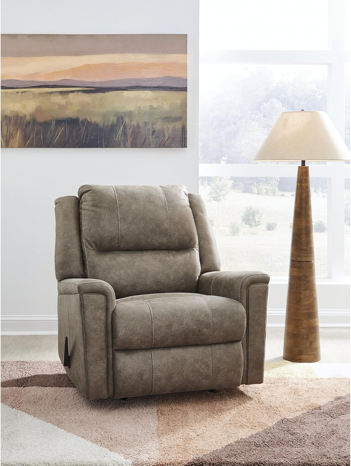 Signature Design by Ashley Skymaker Modern Faux Leather Manual Rocker Recliner with Track Arms, Light Brown