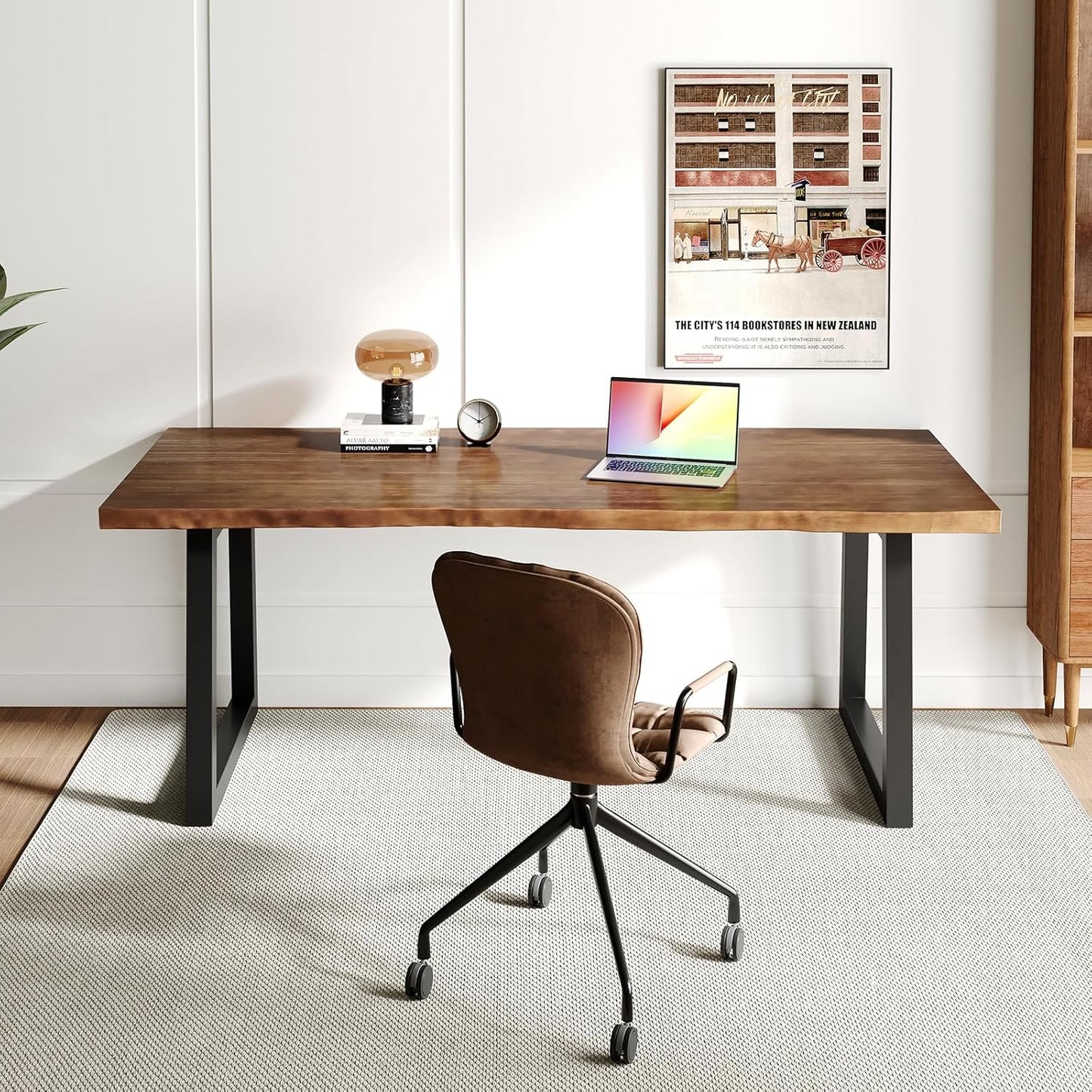 Solid Wood Computer Desk 55-inch Large Office Desk Home Simple Modern Long Desk Study Writing Desk Dining Table for Home Office