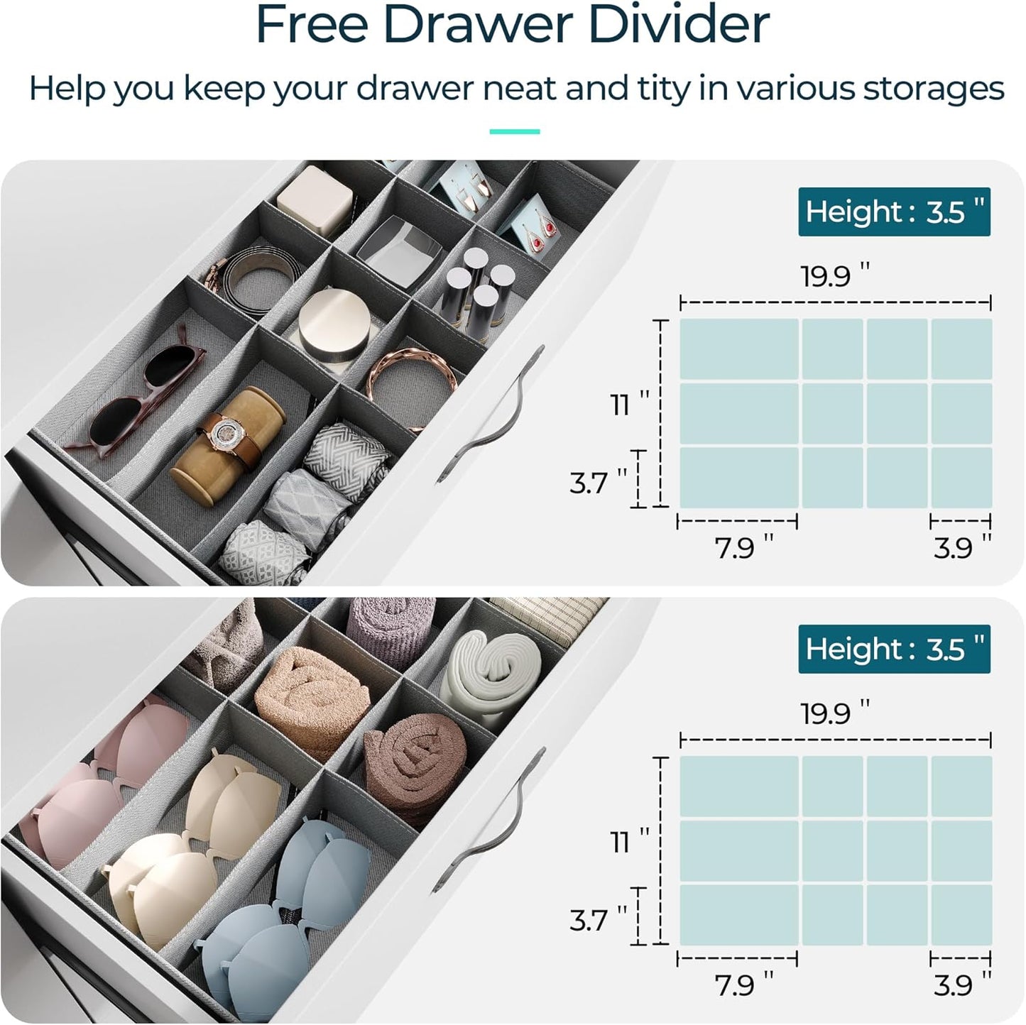 LINSY HOME White 5-Drawer Dresser - Modern Bedroom Chest with Wide Drawers, Wood Storage Organizer for Bedroom or Living Room