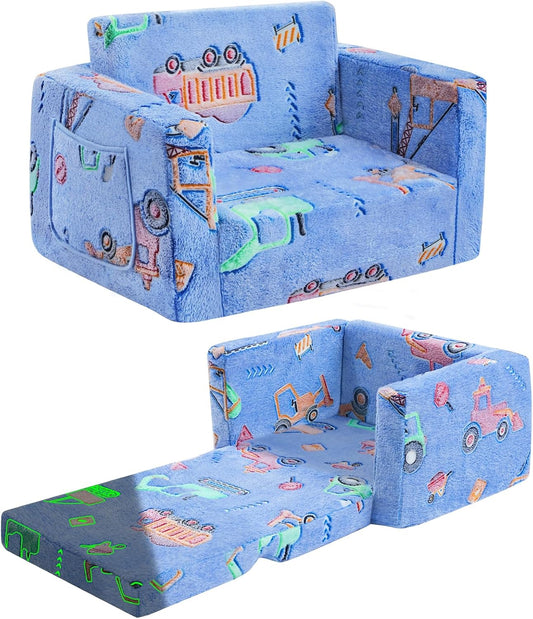 Toddler Chair Comfy,2-in-1 Soft Toddler Couch Fold Out for Kids,Convertible Sofa to Lounger,Gift for Girls and Boys Birthday,Truck