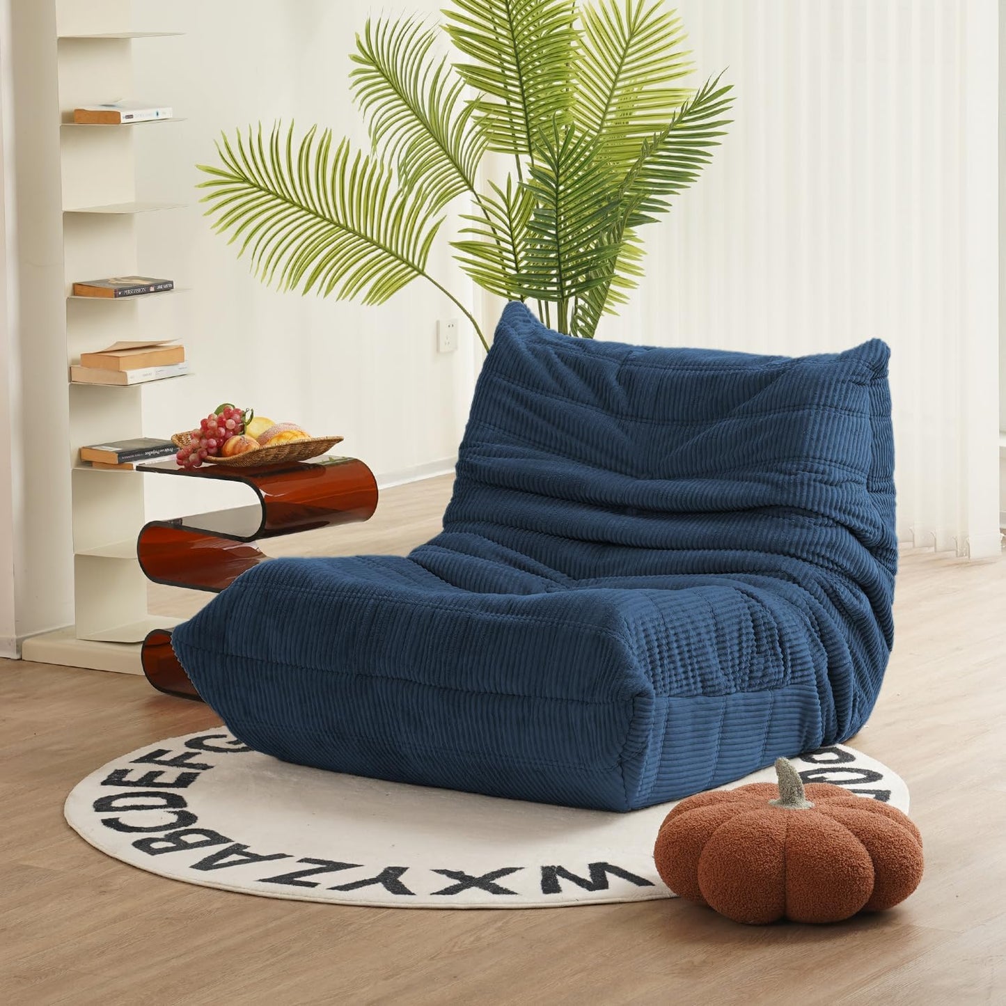 N&V Mid Century Armless Floor Sofa, Soft Premium Corduroy Floor Lounge Chair, Foam Sofa Accent Chair for Living Room Bedroom and Office (Prussia Blue), 94035