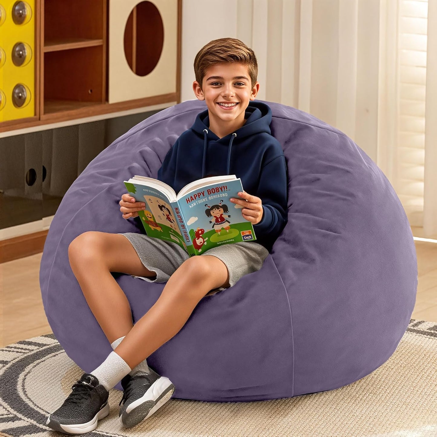 HABUTWAY 2FT Bean Bag Chair, 2' Beanbags Small Bean Bag Chairs with Filling, Teardrop Bean Bag Chair Luxurious Velvet Ultra Soft Fur with Removable Cover (Purple)