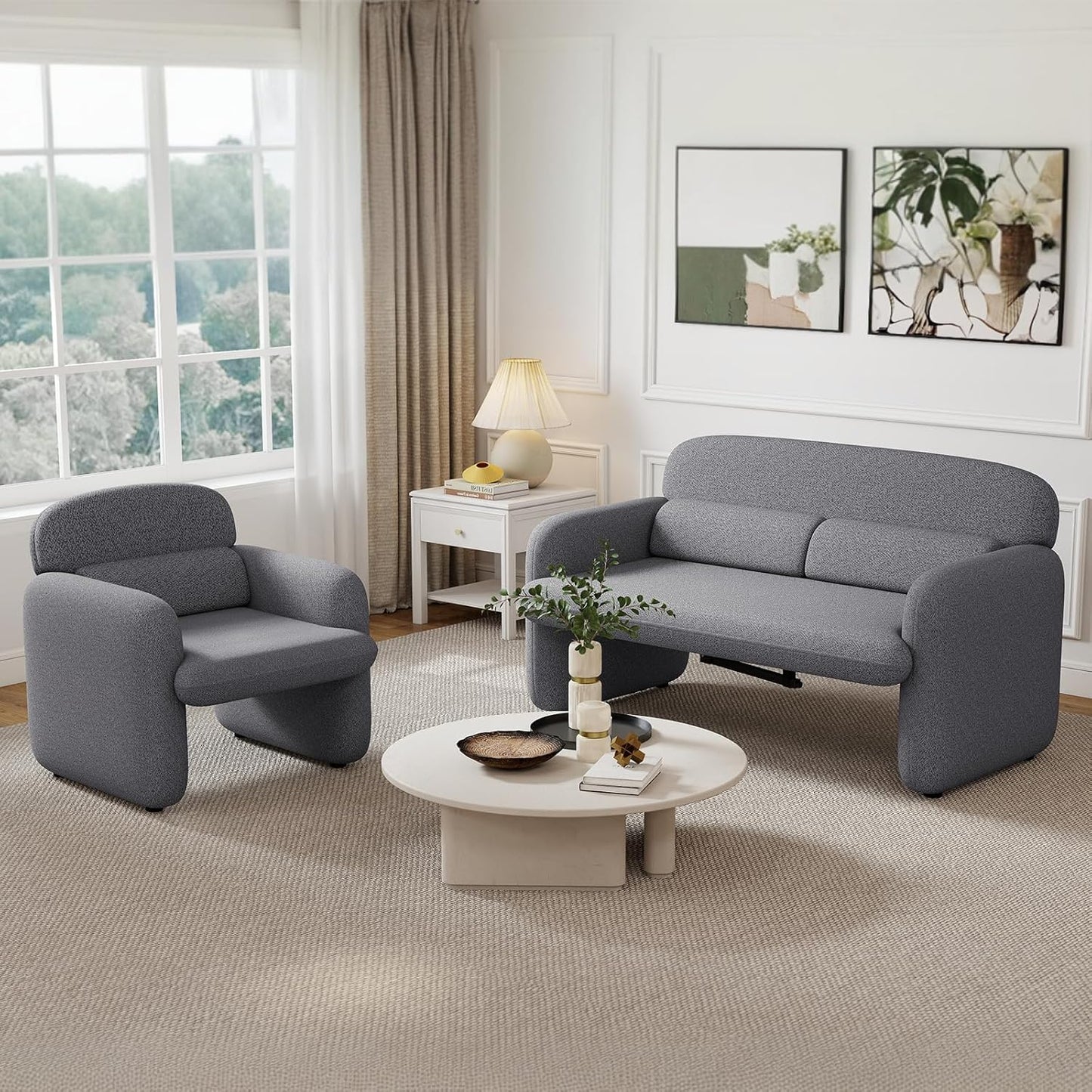 Furnimart Modern Loveseat Sofa, 54" 2-Seater Boucle Sofa, Comfy Upholstered Minimalist Couch, Small Couches for Small Spaces, Apartment, Office, Living Room, Bedroom, Dorm, Chenille Grey