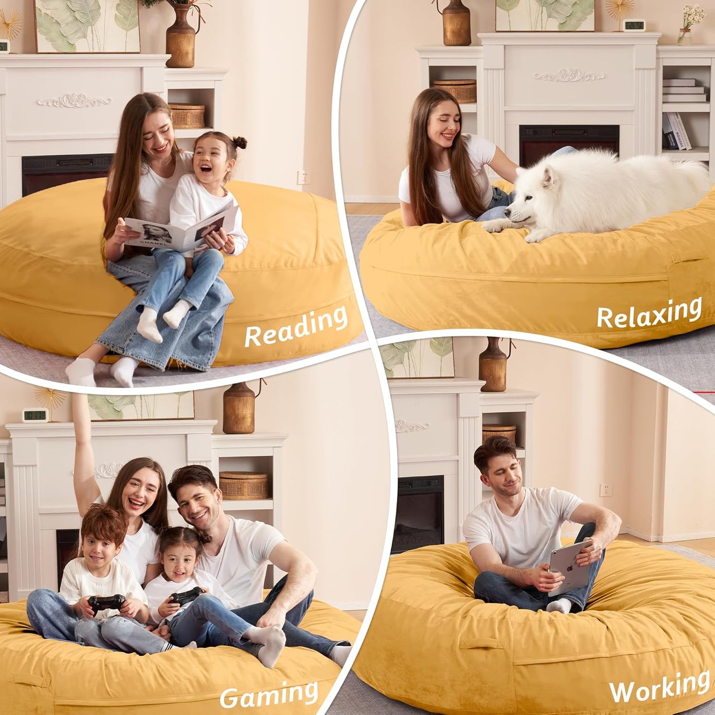 HABUTWAY XX-Large Bean Bag Chair: Giant 7' Memory Foam Furniture Bean Bag Chairs for Adults with Microfiber Cover 7Ft (Mustard)