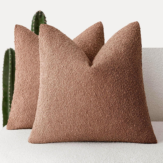 Foindtower Set of 2, Decorative Textured Boucle Throw Pillow Covers Accent Solid Pillow Cases Neutral Couch Cushion Case for Chair Sofa Bedroom Living Room Home Decor 26x26 Inch Dusty Orange Hazel