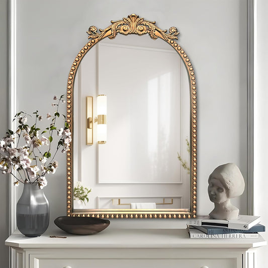 Arendahl Traditional Vintage Arch Mirror, 20" X 30" Baroque Ornate Accent Wall Mirrors Decorative Beaded Frame for Bathroom Sink, Entryway, Bedroom Vanity, Over Mantel Fireplace Wall Decor