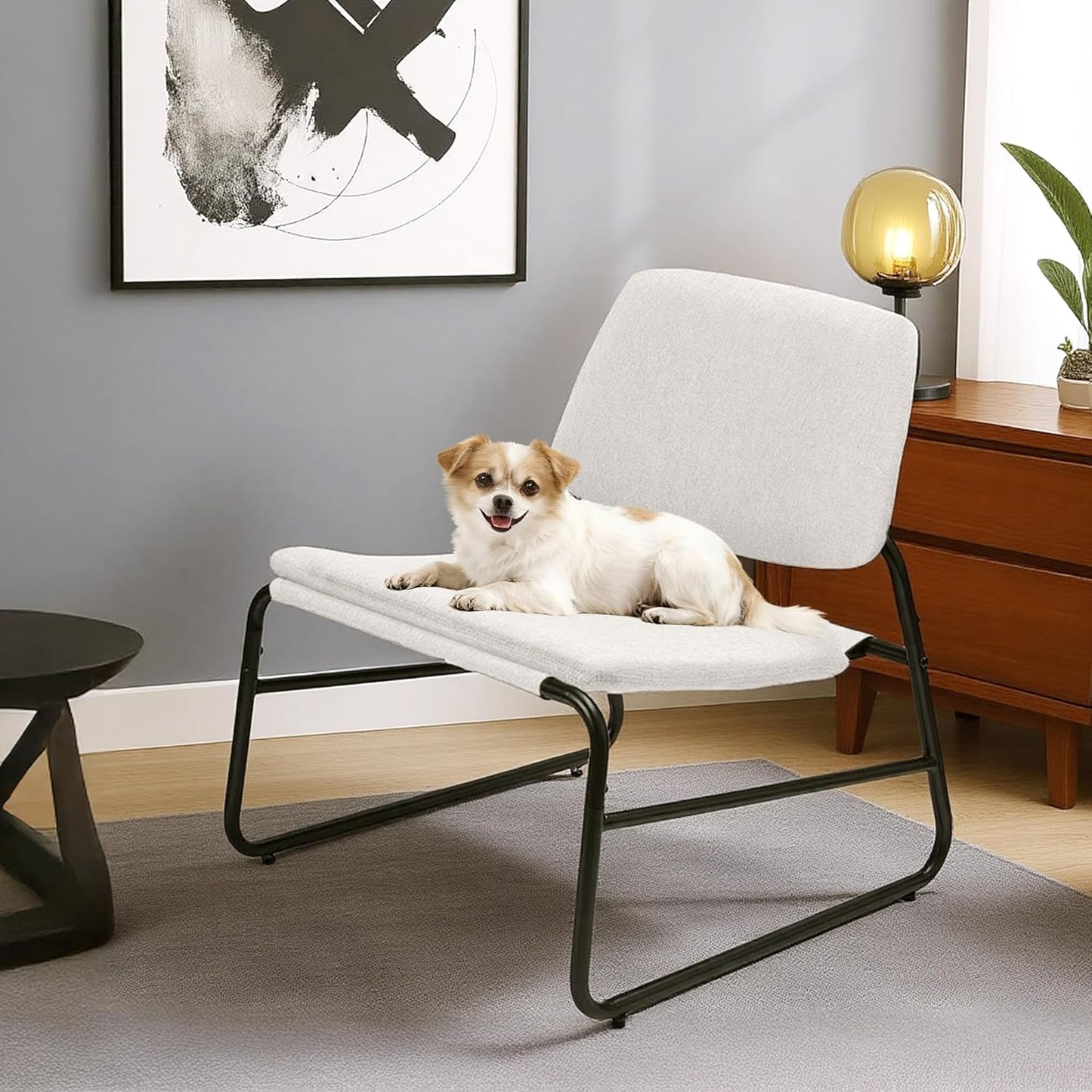 DAICO Modern Accent Chair Comfy Living Room Chair Armless Sling Accent Chairs Upholstered Side Sitting Chairs with Metal Frame for Office Reception Reading Bedroom Waiting Room, Beige