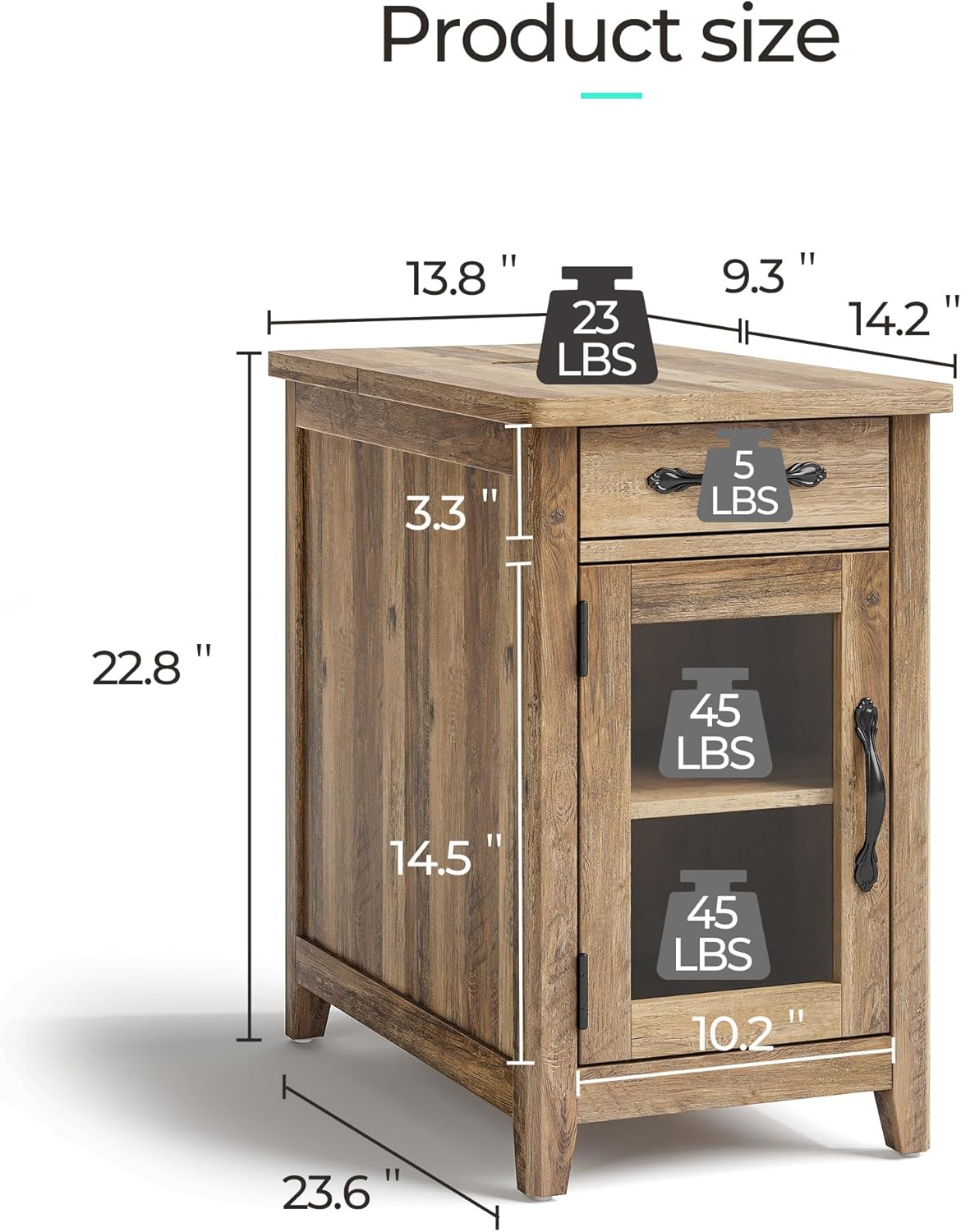 LINSY HOME Farmhouse End Table with Charging Station, Narrow Side Table for Living Room, Sofa Side Table with Drawer and Storage Cabinet, Small Nightstand for Home Office