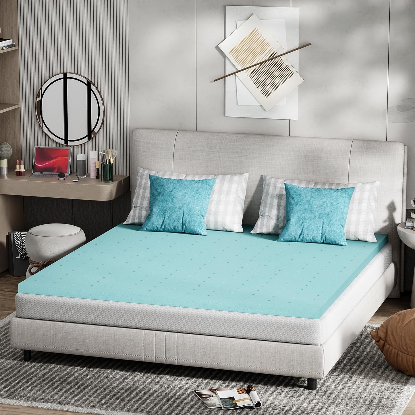 FDW | 5" King Mattress + 2" Cooling Mattress Topper | Gel Memory Foam | Medium Firm Feel | White | with Washable Cover for Cool Sleep and Pressure Relief | Bed in a Box, CertiPUR-US Certified