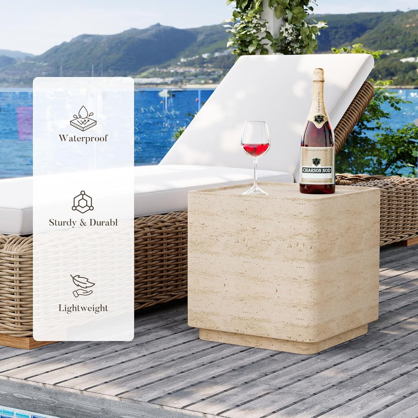 COSIEST 14.4" Outdoor Side Table, Rectangular Concrete End Table for Patio Small Outdoor Coffe Tables, Garden Stool Accent Table for Livingroom, Porch, Deck, Balcony & Beach，Sandy Yellow