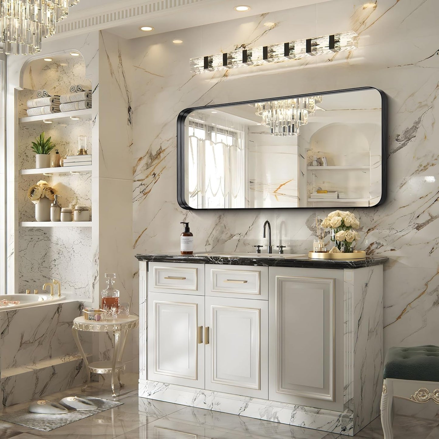 FORBATH 24x48 Inch Bathroom Mirror, Brushed Black Deep Frame Narrow Wall Mirror with Rounded Corners, Anti-Rust Tempered Glass for Modern Farmhouse Vanity (Horizontal/Vertical)