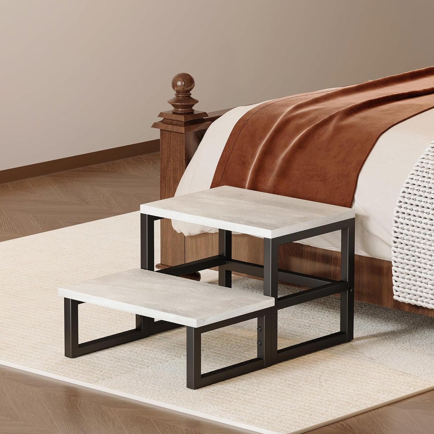 Homeiju 3 in 1 Step Stools for Adults Kids Toddler, Heavy Duty Wooden Step Stool with Non-Slip Pads, 2 Tire Step Stool for Kitchen Bathroom Bedroon Stepping Stool, Light Grey