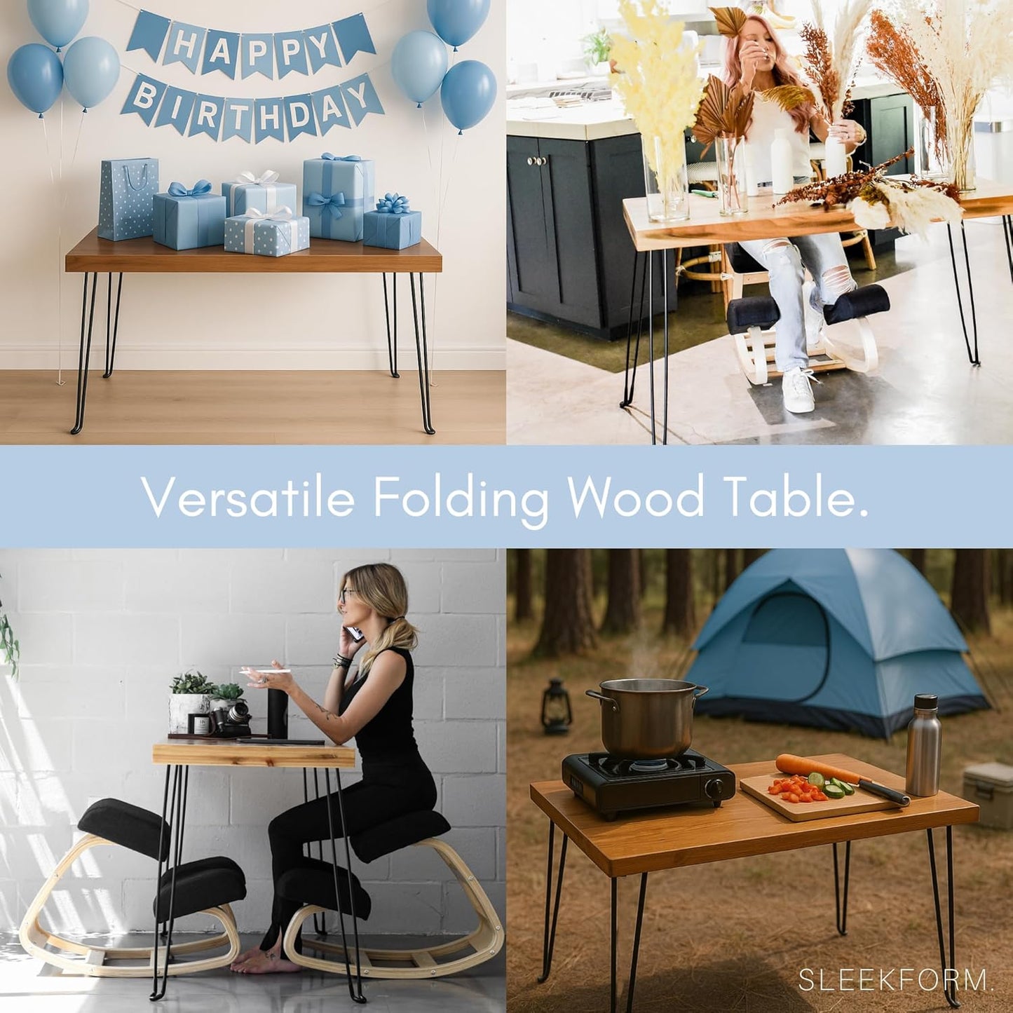 Sleekform Wooden Folding Desk - Lightweight Small Portable Writing Table, Foldable Table, Desk for Small Bedroom Spaces and Home Office - No Assembly Required