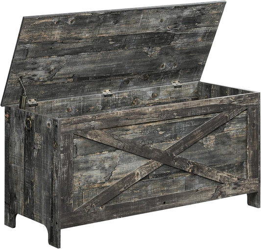 39.4" Toy Chest, Sturdy Entryway Storage Chest with Safety Hinges, Retro Toy Box, Wooden Look Accent Furniture for Living Room, Bedroom, Vintage Gray SCRP48101