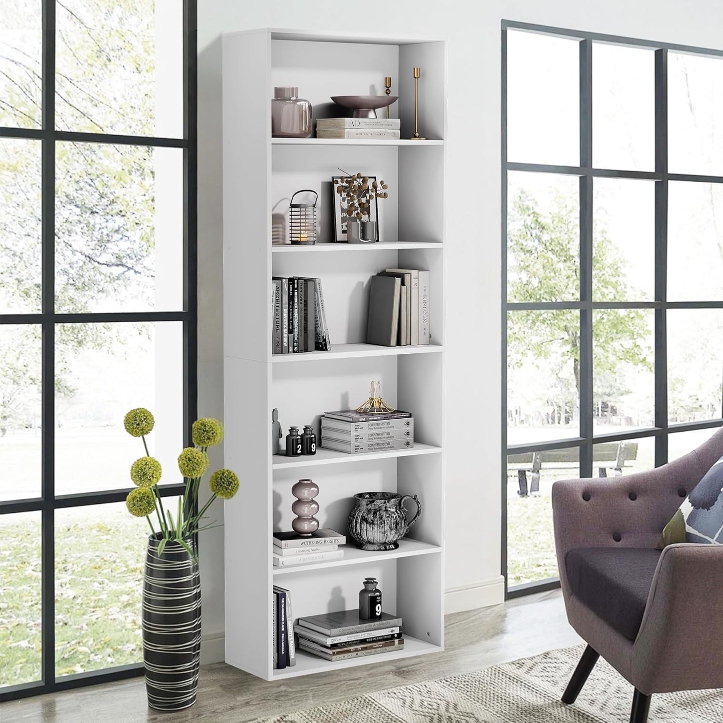 71" Tall Bookcase, 6-Tier Open Display Storage Shelves, Floor Standing Large Book Shelf for Living Room, Home Office, Bed Room, White
