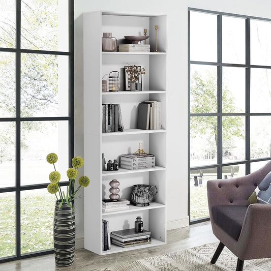 71" Tall Bookcase, 6-Tier Open Display Storage Shelves, Floor Standing Large Book Shelf for Living Room, Home Office, Bed Room, White