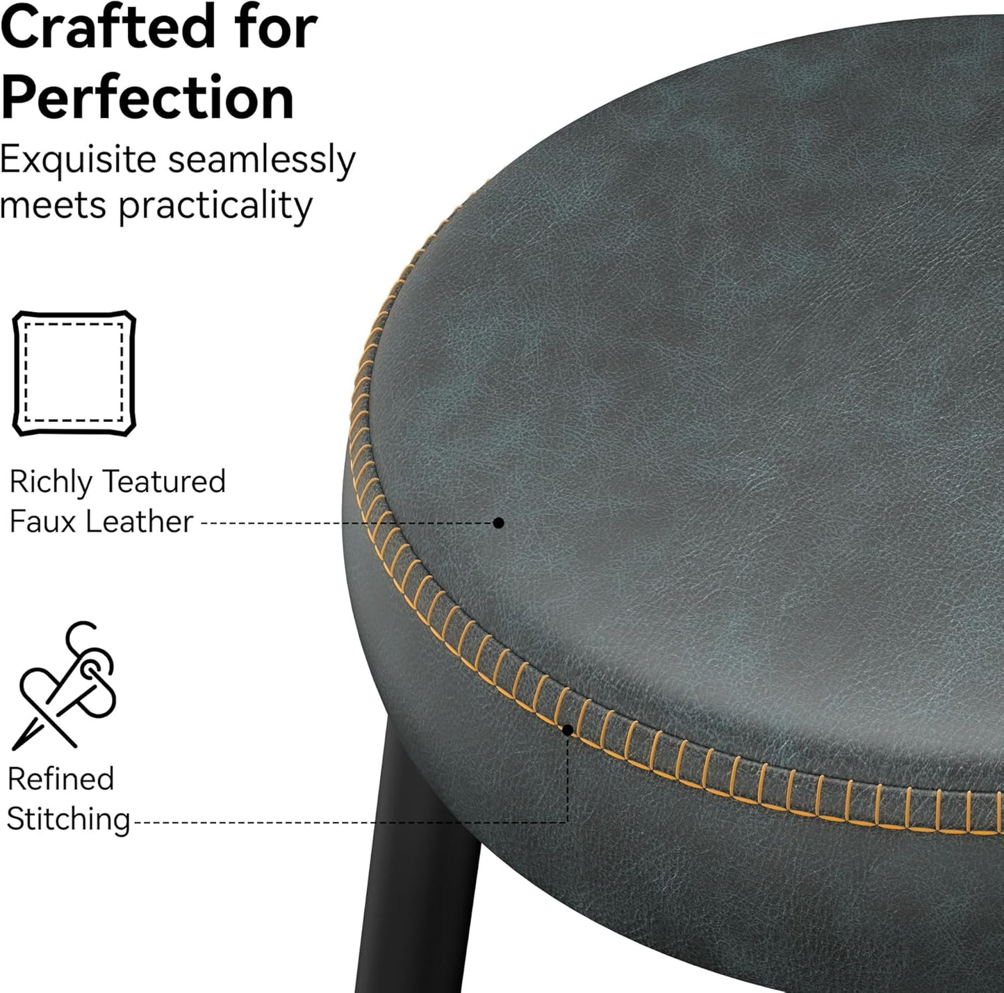 Counter Height Bar Stools, 26" H Backless Bar Stools Set of 2, Upholstered Faux Leather Kitchen Counter Stools, Mid Century Modern, Kitchen Island Home Bar, Pub, Black Blue