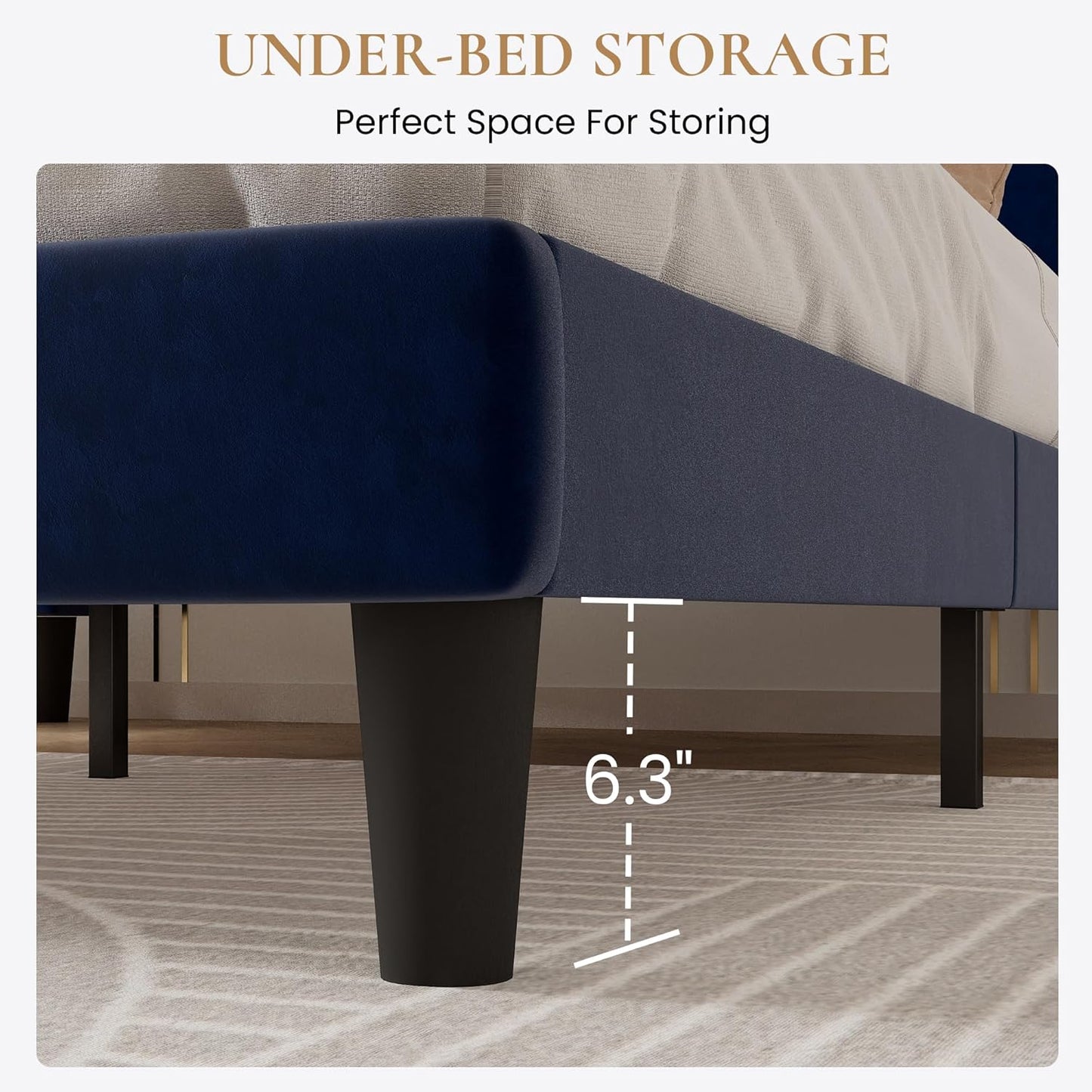 SHA CERLIN Twin Bed Frame/Velvet Upholstered Platform Bed Frame with Headboard/Strong Wood Slats Support/Mattress Foundation/No Box Spring Needed - Dark Blue