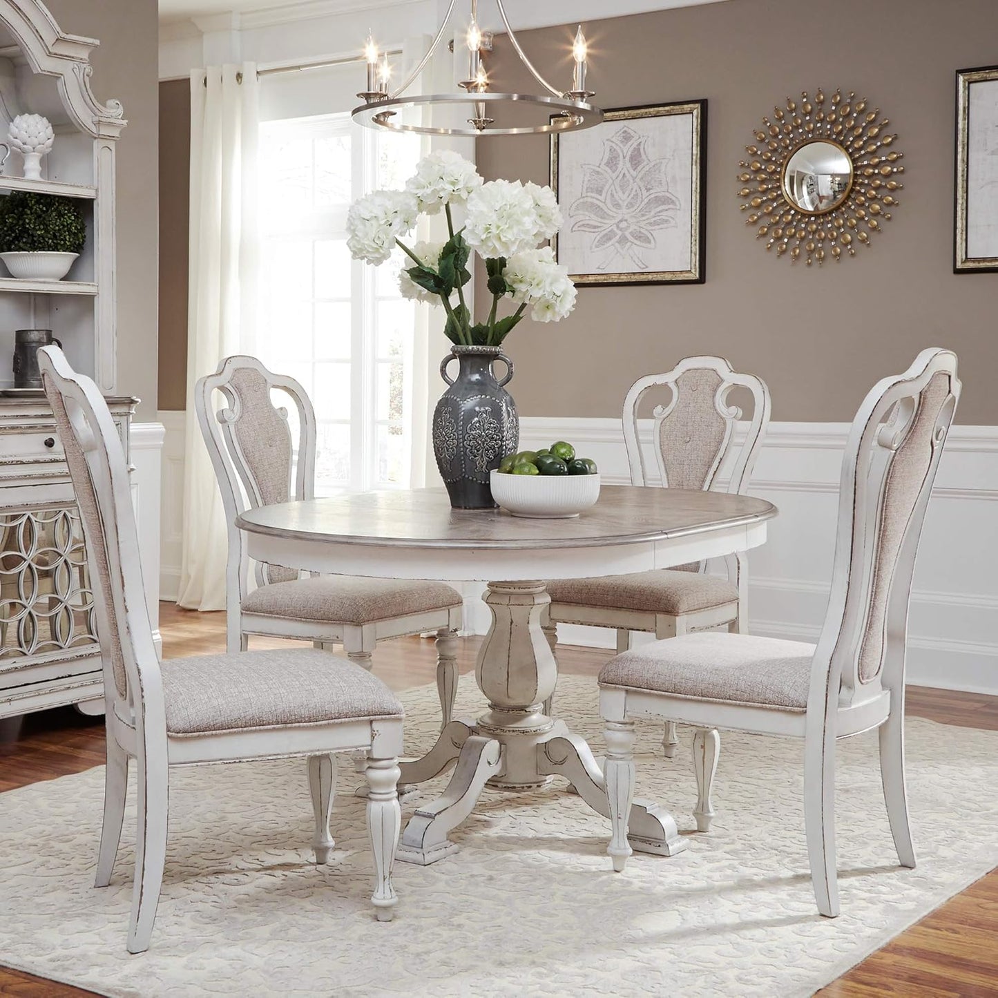 LIBERTY FURNITURE INDUSTRIES, INC. Magnolia Manor Opt 5 Piece Pedestal Table Set, Antique White, Width 42" x Depth 60" Height 30"
