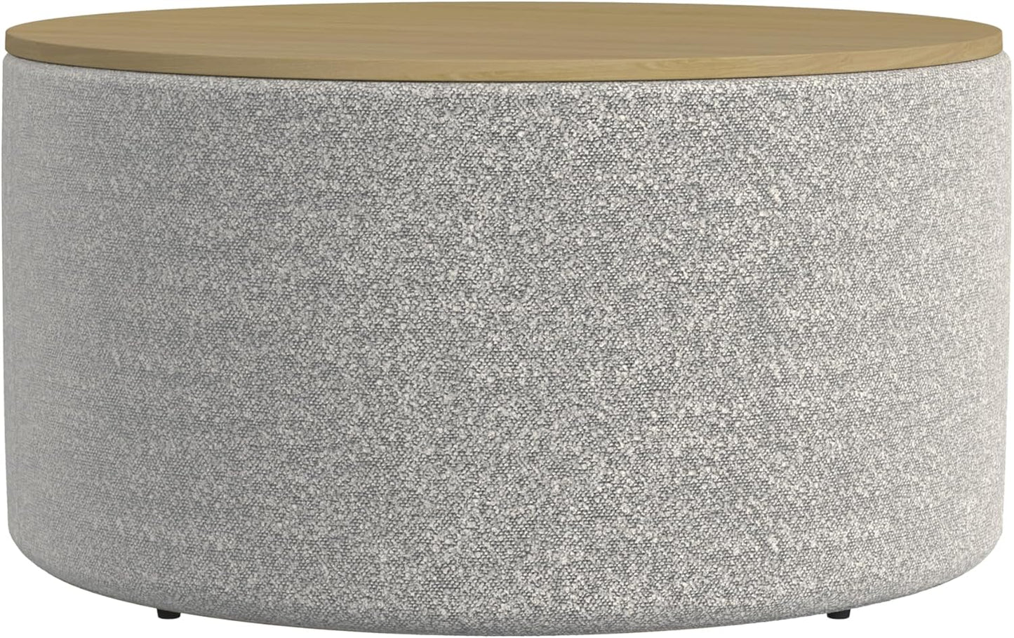 HomePop Modern Fabric Storage Ottoman with Wood Top -White Cream Boucle with Gray Yarn