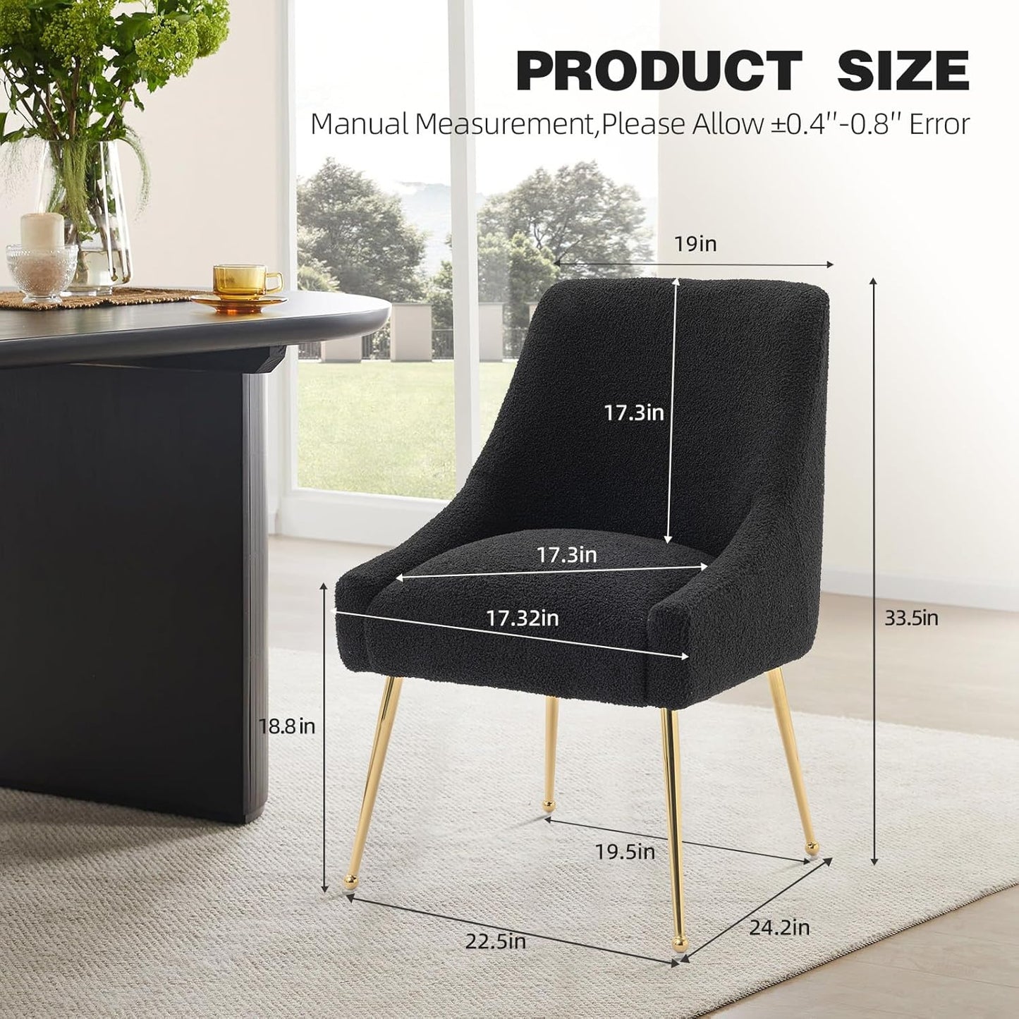 Dining Chairs Medieval Modern Restaurant Chairs, Soft Cushions, Teddy Velvet, Polished Gold Metal Legs, Kitchen Chairs, Living Room Black 4-Piece Set