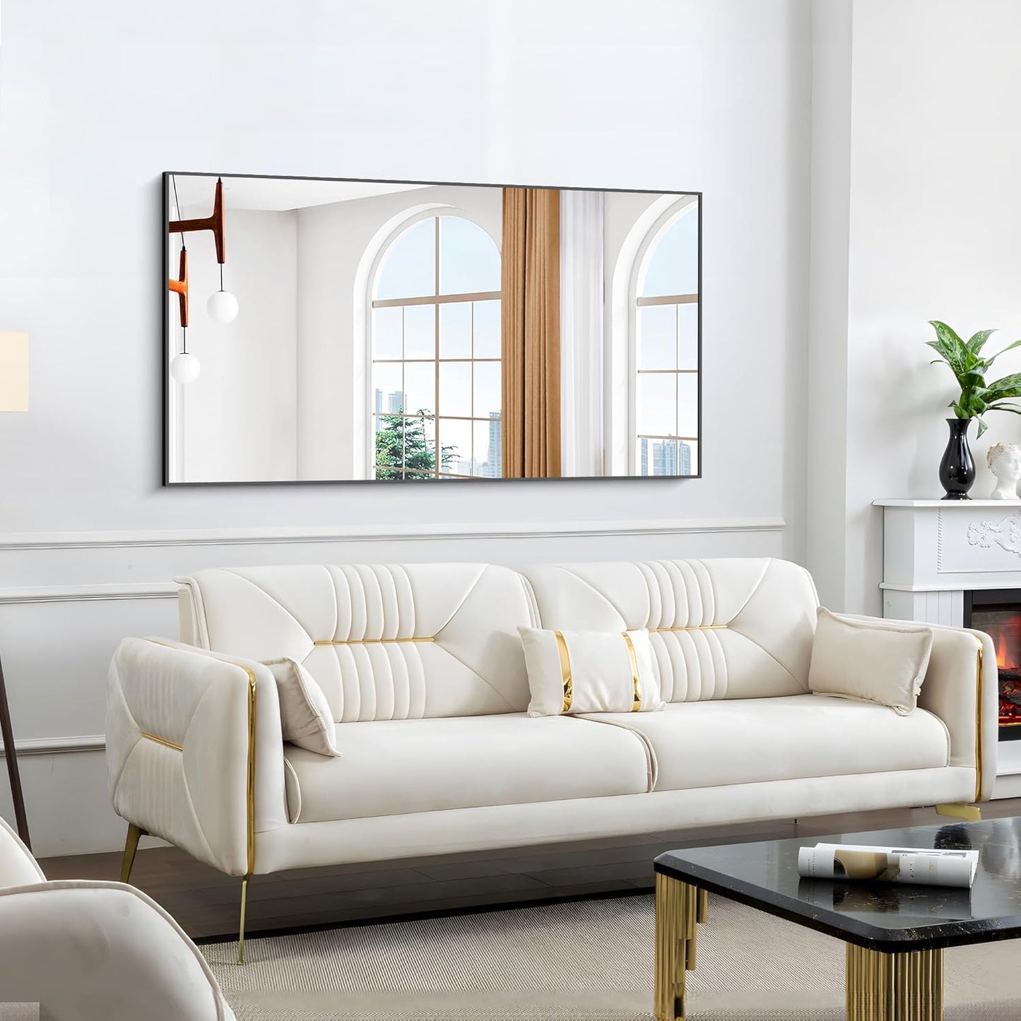 KOCUUY 30x55 Inch Large Black Wall Mounted Mirror,Aluminum Framed Decorative Rectangular Bathroom Mirror for Wall Over Sink,Vanity Mirror for Bedroom Living Room Bathroom,Functional Oversized Mirror