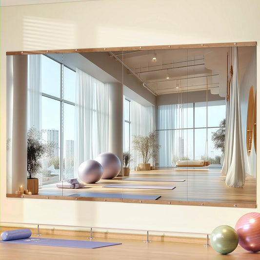Hasipu 4Pcs 48''x24'' Home Gym Mirror Large Full Length Wall Mounted Full Body Mirror for Yoga Dance Fitness Exercise Studio Bedroom Garage, Frameless Tempered Glass Workout Mirrors Walnut Rectangular