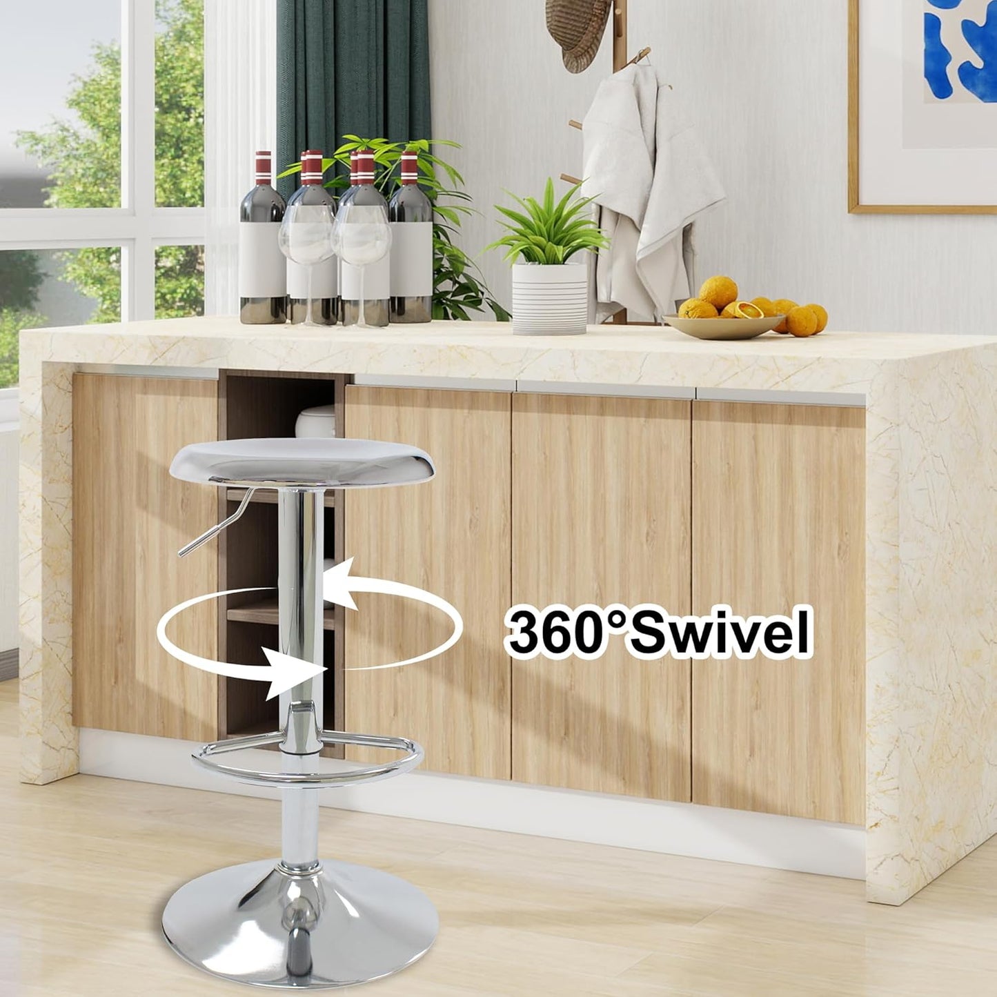 CAROLMADE Bar Stools Set of 2, Adjustable Metal Bar stools Swivel Counter Height Stool Backless Barstools for Kitchen Island Pub, Chrome