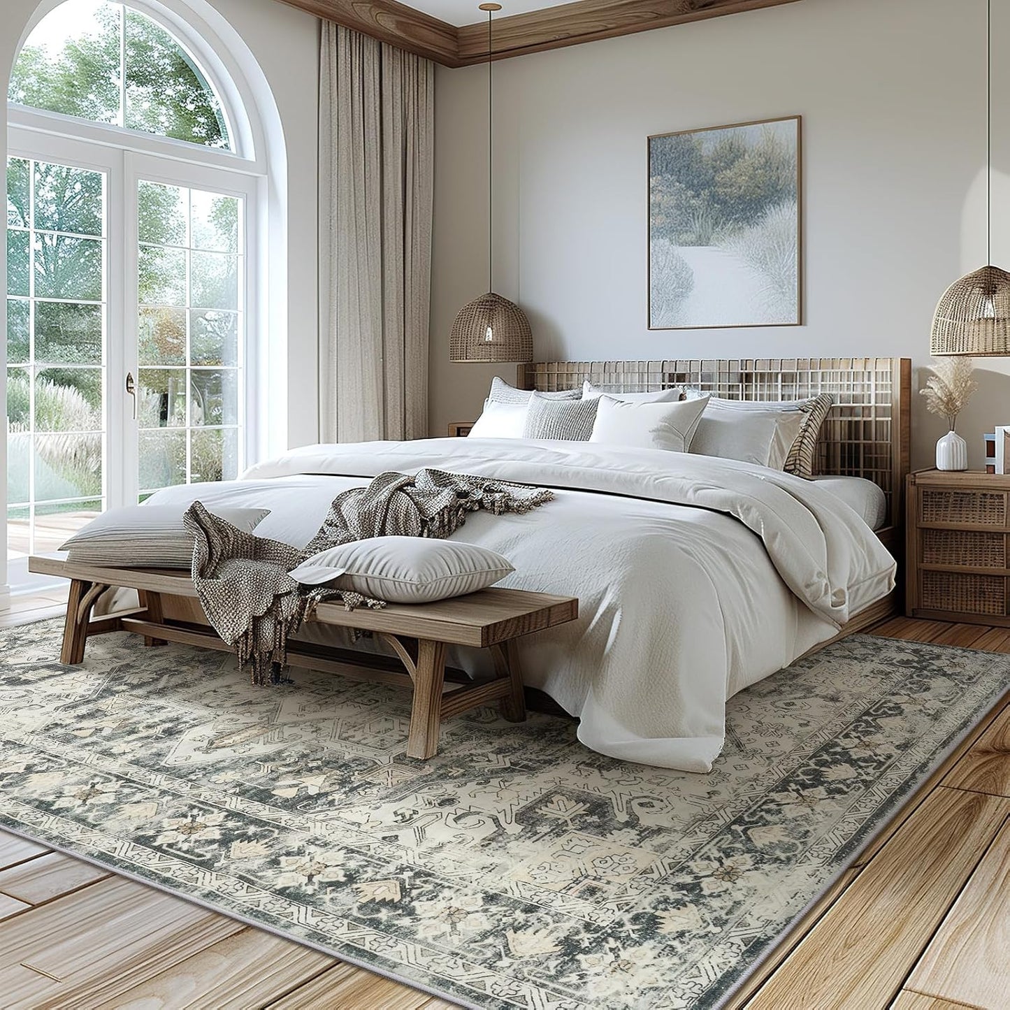 zesthome Area Rugs 6x9, Large Rugs for Living Room, Stain Resistant Washable Rug, Rugs for Bedroom with Non Slip Backing, Ultra-Thin Vintage 6x9 Area Rug