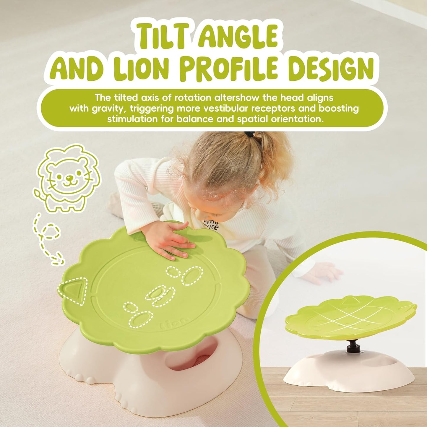 Spinning Chair for Autistic Kids, Autism Sensory Spinning Chairs Sensory Swivel Chair, Sensory Toy for ADHD & Autism 3-6 Years Children, Sit and Spin Training Body Coordination (Green)