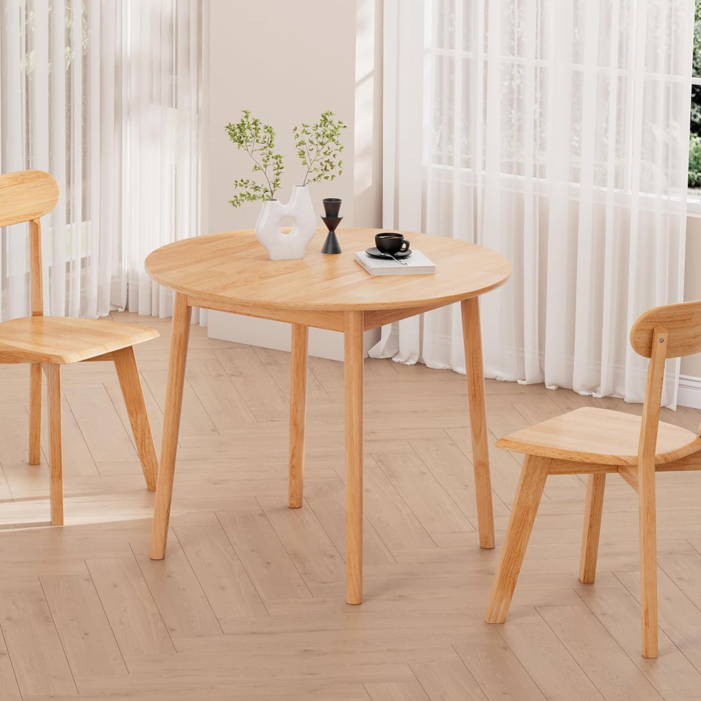 DELAVIN 31.5" Solid Wood Round Dining Table for 4, Farmhouse Small Kitchen Table for 2-4, Modern Office Table for Home Kitchen Apartment, Easy Assembly, Space Saving, Natural