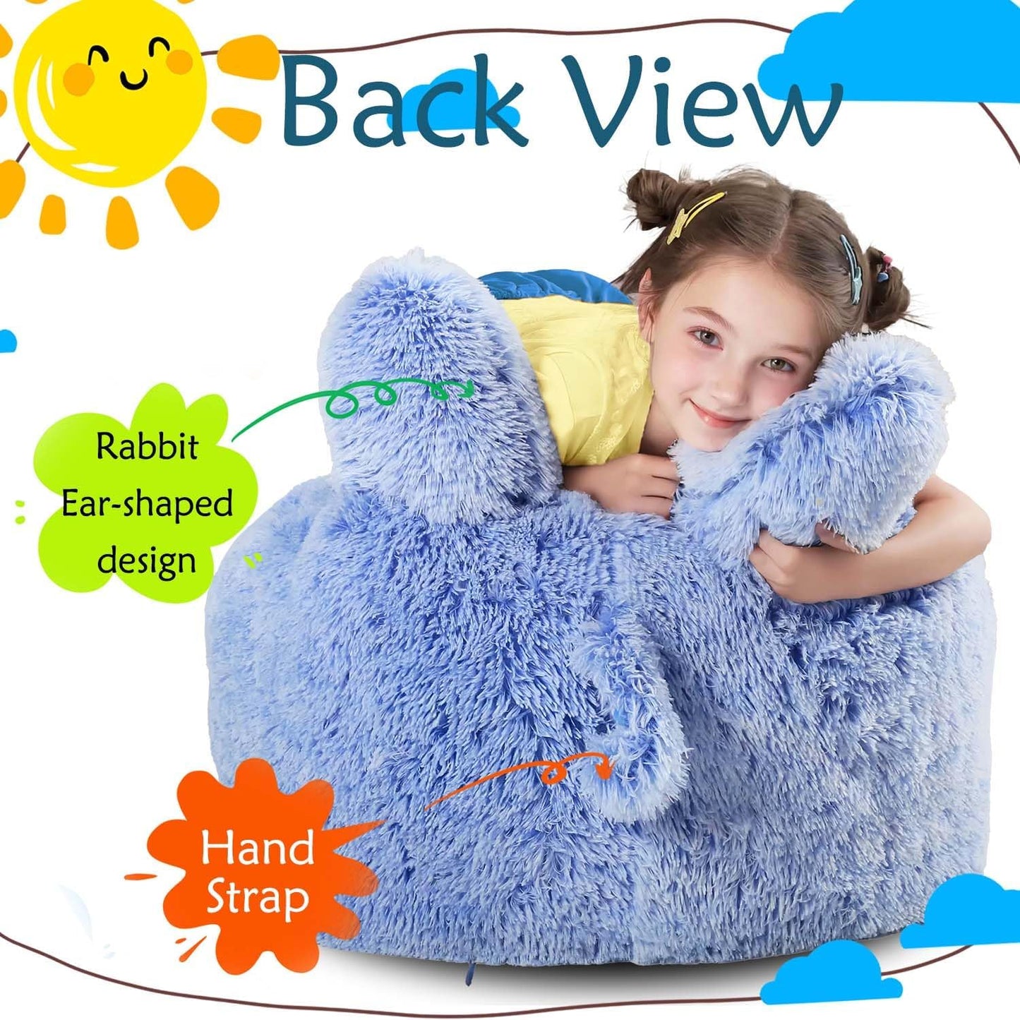 Bean Bag Chair for Kids with Plush Faux Fur Cover, 2.5FT Memory Foam Filled Bean Bag for Teens & Kids, Lazy Sofa for Living Room/Bedroom/Dorm, Rabbit-Ears Design
