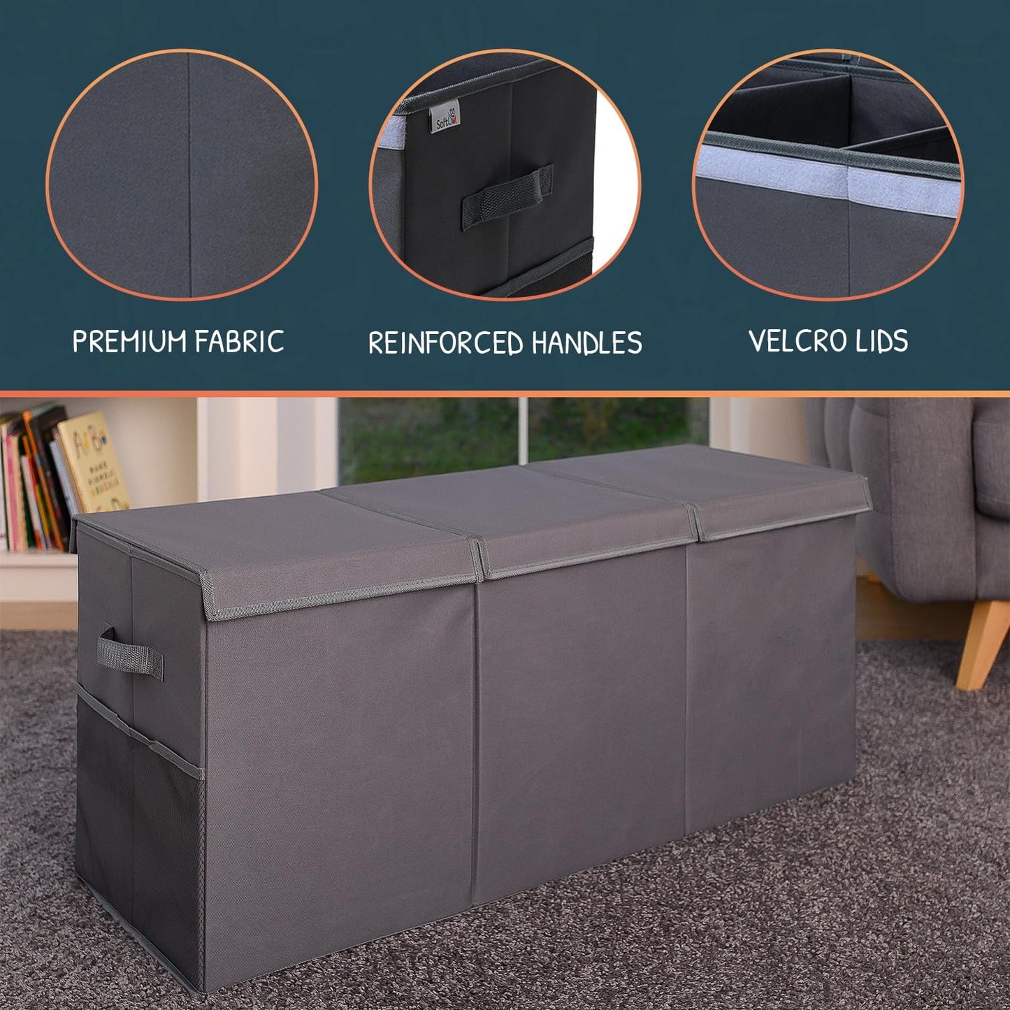 Extra Large Toy Storage Organizer with Lid - Sturdy, Collapsible Toy Chest Storage Box Design - Toys Bin with Dividers for Kids, Nursery, Bedroom, Playroom 37"x16"x14"