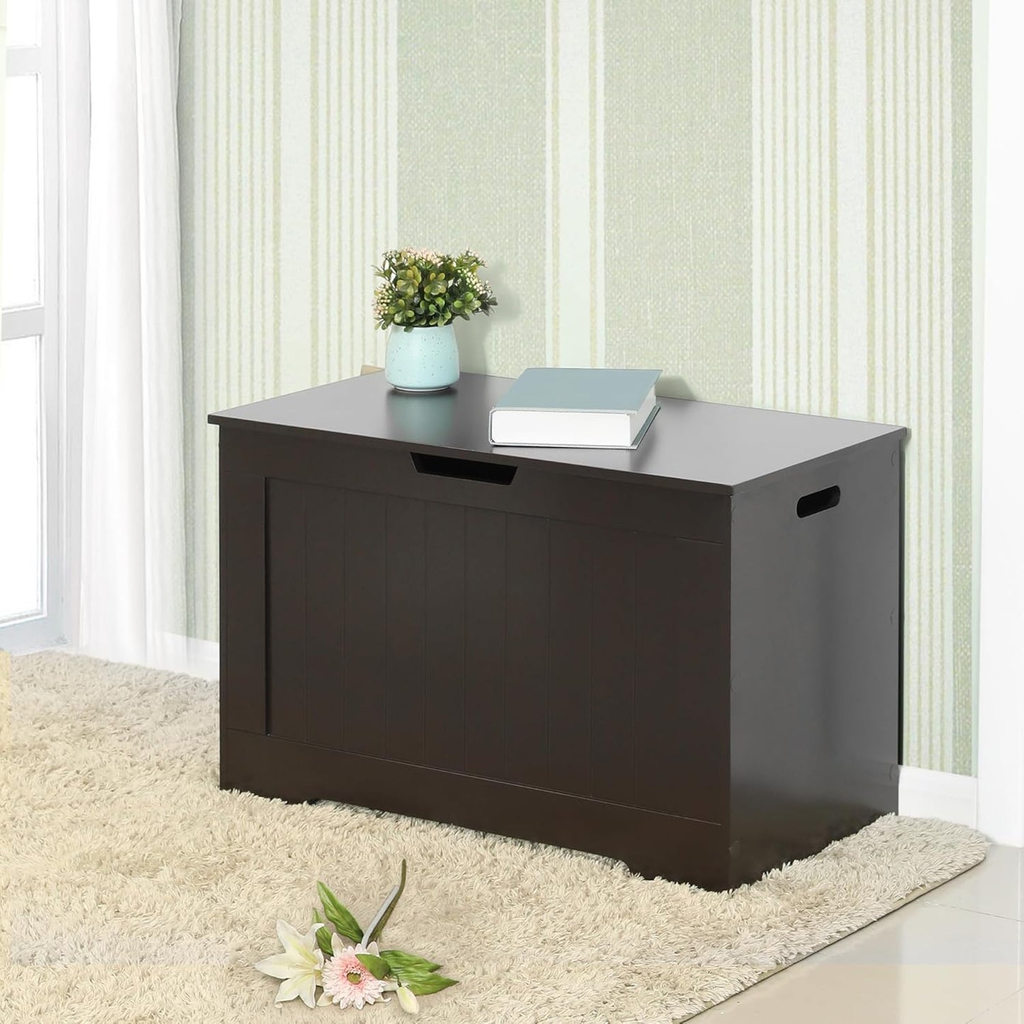 VASAGLE Storage Chest, 29.9 Inches Width Storage Bench, Entryway Bench with 2 Safety Hinges, Shoe Bench, Farmhouse Style, for Entryway, Bedroom, Living Room, Espresso Brown ULHS11BR.