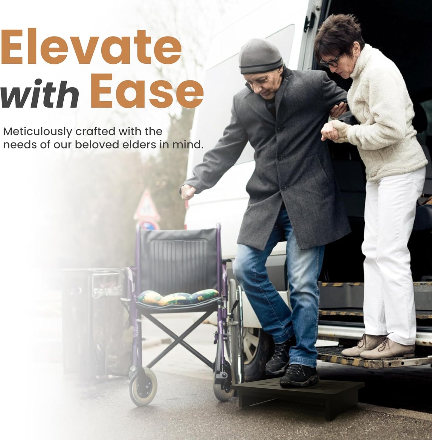 Holana 3.5" Wooden Step Stool for Adults (No Assemble Required)- 200 Lbs One Step Stools for High Bed Riser - Small Stepping Stool for Elderly, Seniors, Kid/Bathroom, Bed, Kitchen (Black)