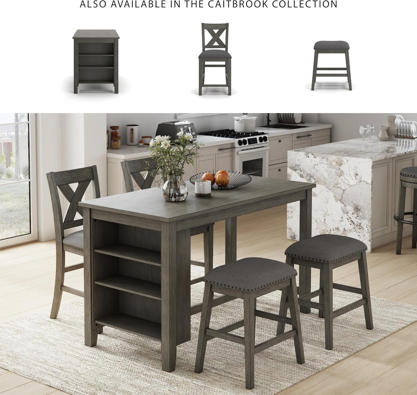 Signature Design by Ashley Caitbrook Rustic 24.4" Counter Height Upholstered Barstool, 2 Count, Gray
