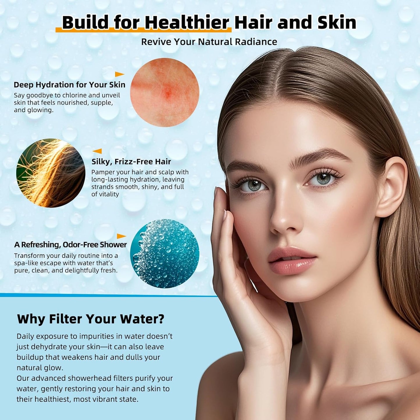 Hibbent All Metal 12'' Filtered Rainfall Shower Head with Handheld Combo, High Pressure Shower Wand, 16'' Adjustable Arc Extension Arm, 20 Stage Shower Filter, 71'' Hose, Shower Head Holder, Chrome